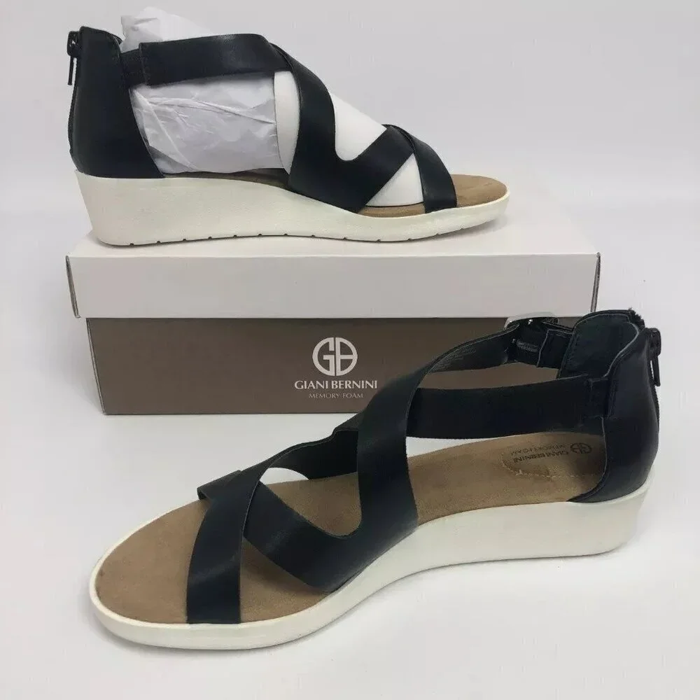 Giani Bernini Womens Fayee Wedge Sandals Shoe Black 7M